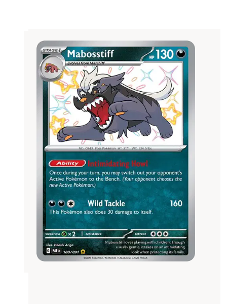 Mabosstiff Pokemon • Shiny Rare • 188/091 Paldean Fates